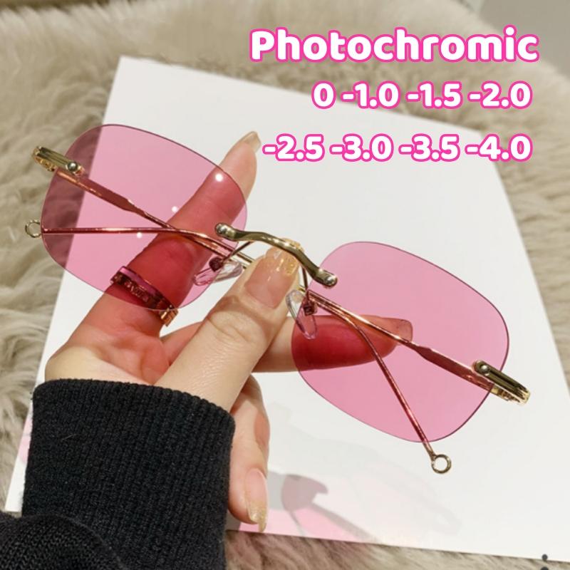 Blaulichtblockierende Brille Photochrome Myopie Brille Rahmenlos Empfindlich Farbwechselnd Augenschutz