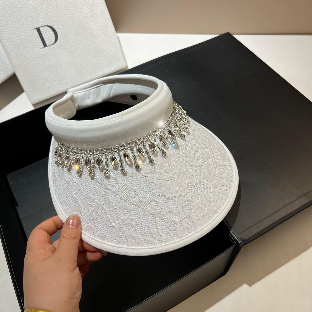 Lace Jacquard Empty Top Hat Summer Heavy Industry Light Luxury Rhinestone Big Brim Vinyl Sun Protection Hat Outdoor Sun Hat Women