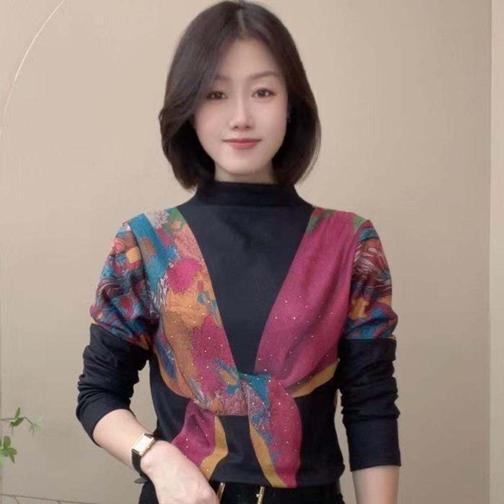 Elegant Tummy-Covering Two-Piece Look Long-Sleeve Top for Middle-Aged and Elderly Women 2XL розовый