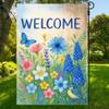 2D Door Banner, Watercolor Floral Welcome Garden Flag, Double Sided Butterfly & Bird Outdoor Banner for Spring Summer 30.48x45.72cm