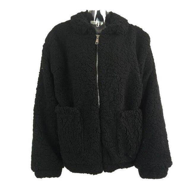 Oversized Faux Teddy Bear Coat  Autumn Winter Warm Thick Bomber Jacket Women Fuzzy Zipper Jackets