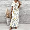 Women Plus Size V Neck Short Sleeve Floral Printed White Maxi Dress
