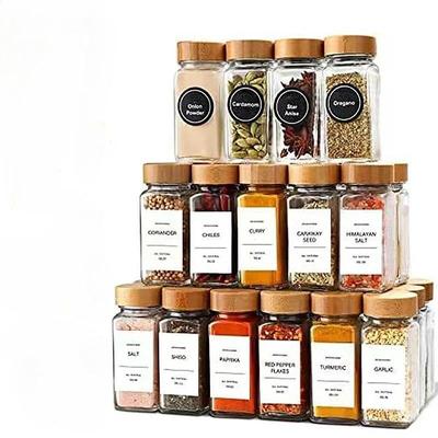 3/12Pcs Glass Spice Jars with Bamboo Lid Spice Seasoning Containers Salt Pepper Shakers Spice Organizer Kitchen Storage Sets Hot