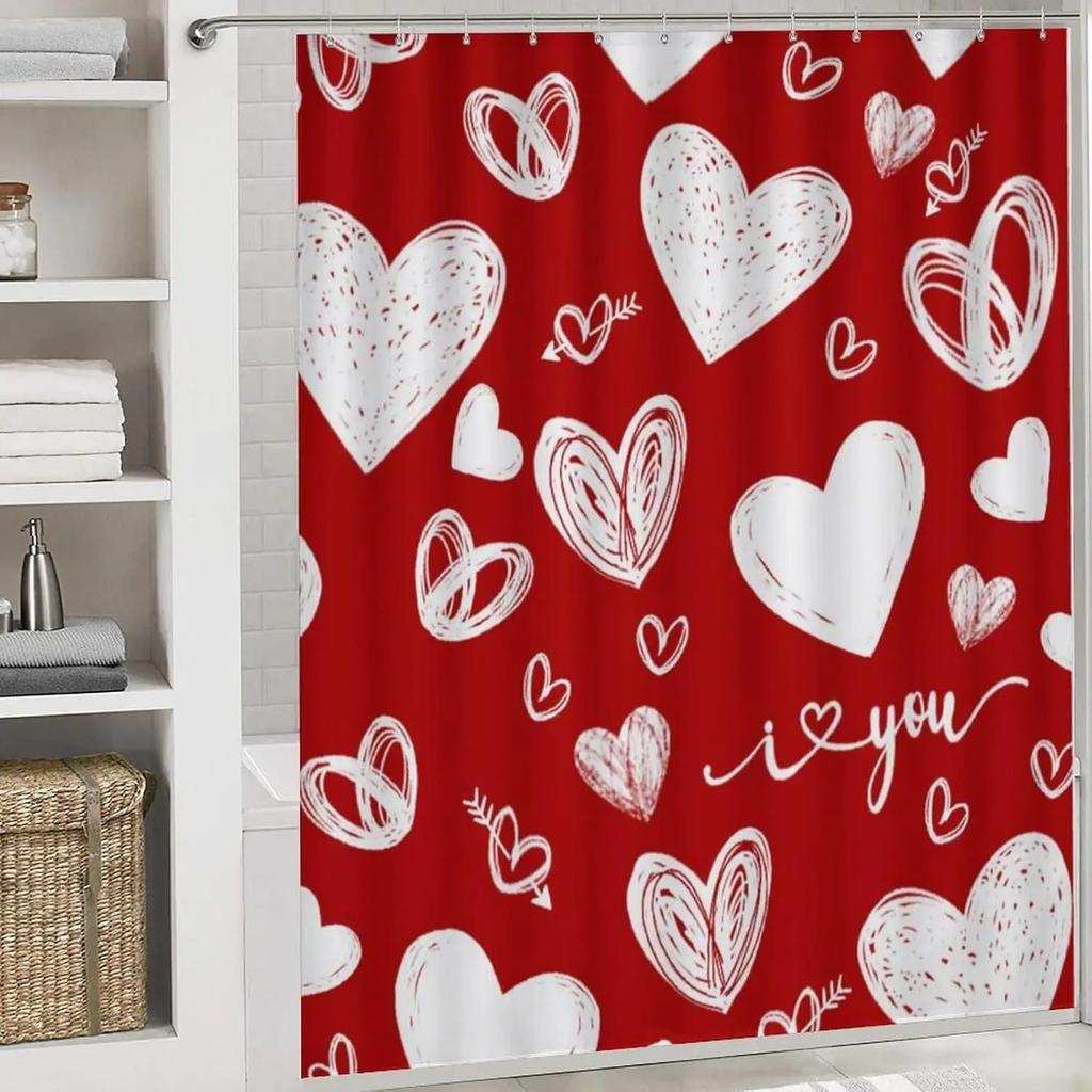 Valentine's Day Shower Curtain Falling Red Couple Romantic Love Bathroom Decorative Waterproof Shower Curtain 90x180cm