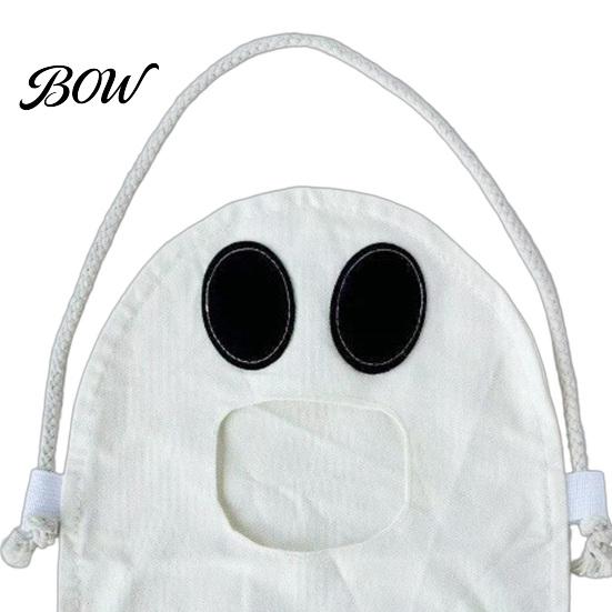 Durable Fabric Candy Holder Halloween Ghost Bag for Kids, Cute Treat or Trick Party Favor Sack Tote with Handle, Spooky Snack Goodie Bags Supplies