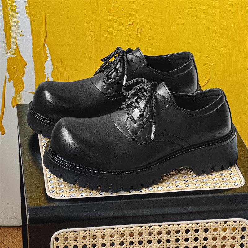 Fashion Mens Casual Leather Derby Shoes Men'S Youth Thick Sole Big Toe Trendy Shoes Men Lace-Up Heightened Shoe New