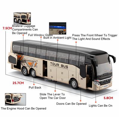 1:30er Maßstab Tourbus Modell Spielzeugauto Sound Licht Türen zu öffnen Legierung Druckguss Miniatur Geschäftsfahrzeug Modelle für Kinder Geschenke