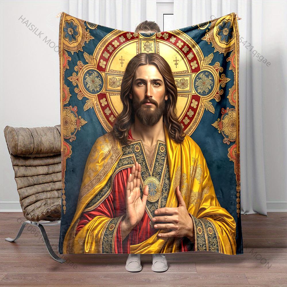 PC Religious Iconography Art Print Blanket Prayer Blankets for Believers Suitable for Home Sofa Camping Travel Car