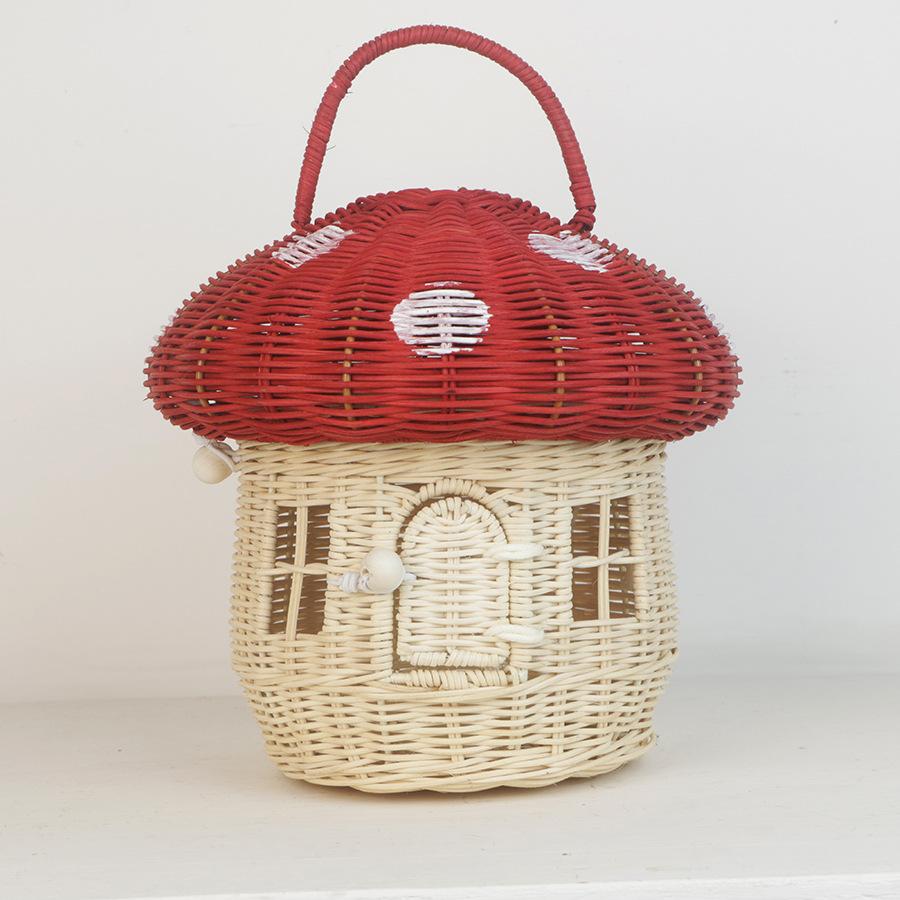 Handmade Mushroom Basket Bag Rattan Woven Baskets Straw Storage Box Vacation Picnic Basket Kid Toy Sundries Storage Basket