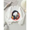 European Sizes Colorful Headphones Music Tech Style Girls' Crew Neck Sweatshirt, Western Top, Long Sleeved, Casual for Little Girls.