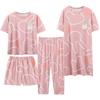 Pajamas women's summer round neck short-sleeved nightgown summer loose cropped pants loungewear set