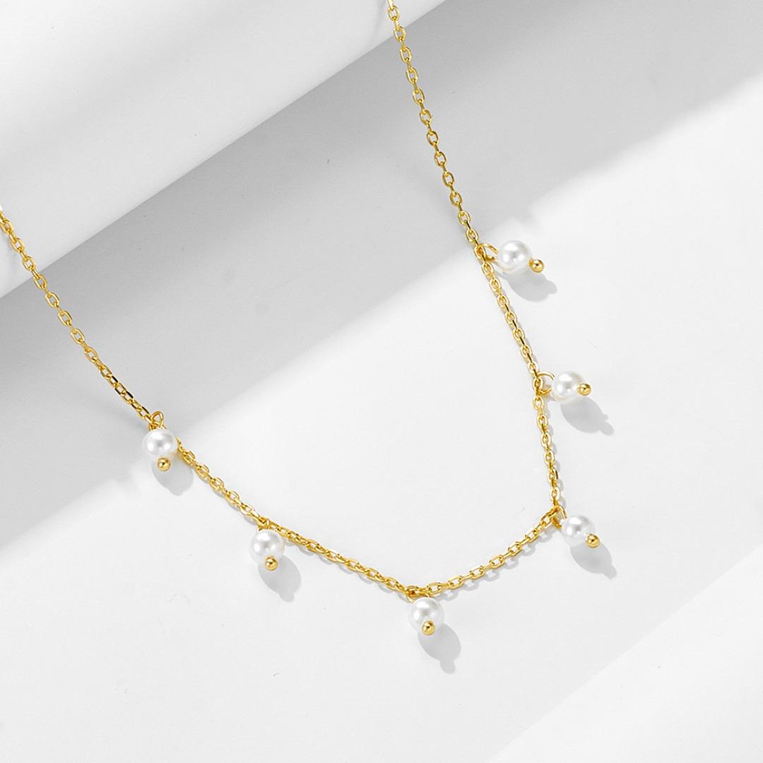 

Niche versatile retro style sterling silver necklace shell pearl necklace female high-end sense elegant temperament clavicle chain 925 silver золотой