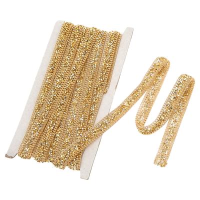 Cinta de Pedrería 1,5 cm de Ancho Dorada Autoadhesiva 5 Yardas Cinta para Manualidades DIY para Coser Boda