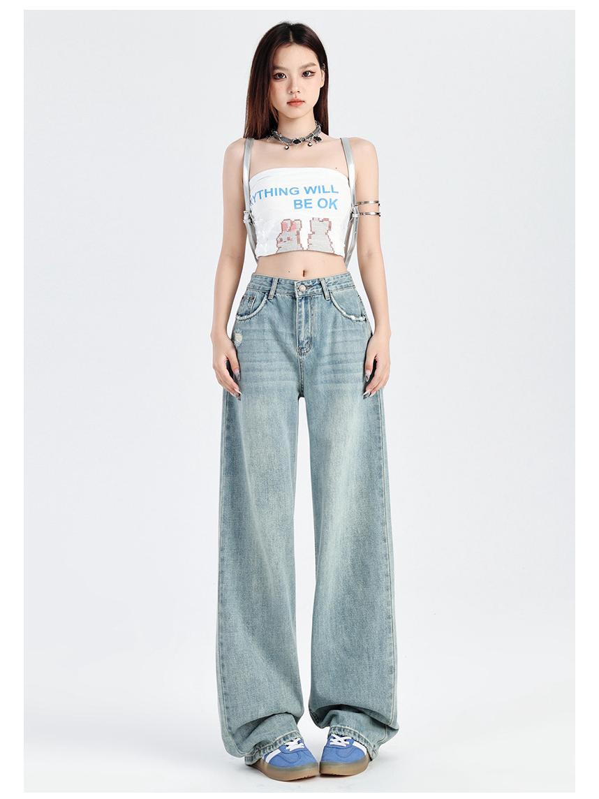 

Женские джинсы с высокой посадкой и широкими штанинами с легкими потертостями - Весенняя коллекция 3XL синий