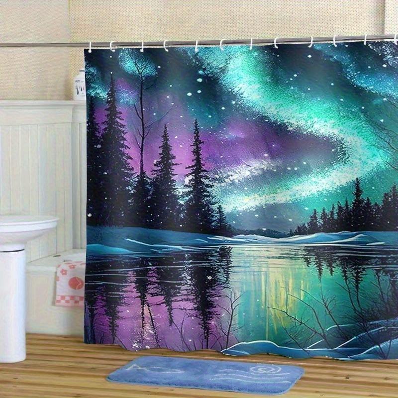 VIKAMA Arctic Light Snow Night Forest Shower Curtain Waterproof and Mold-Resistant Curtain for Shower Room Decor