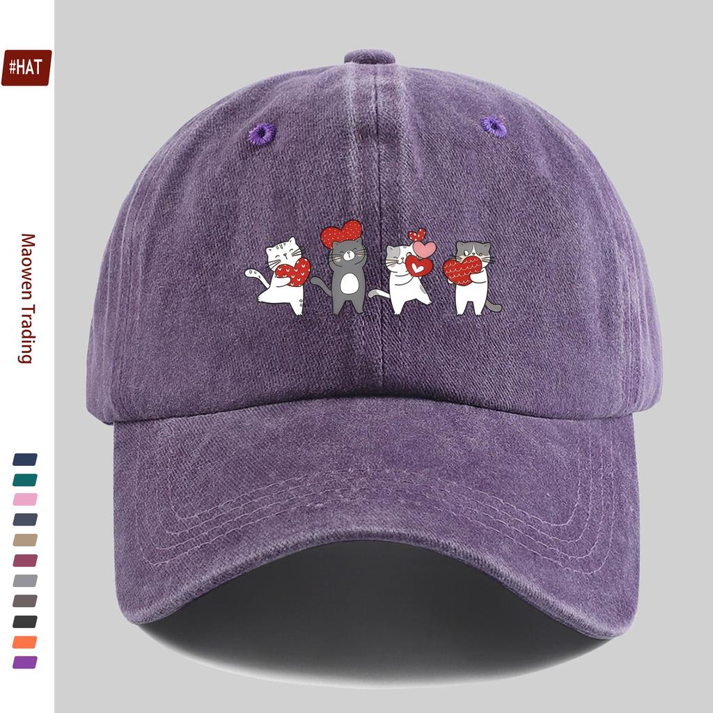 pc Cute Cartoon Cat And Heart Print Baseball Cap Ideal Decorative Hat for Home Leisure MultiColor Available Comfortable And