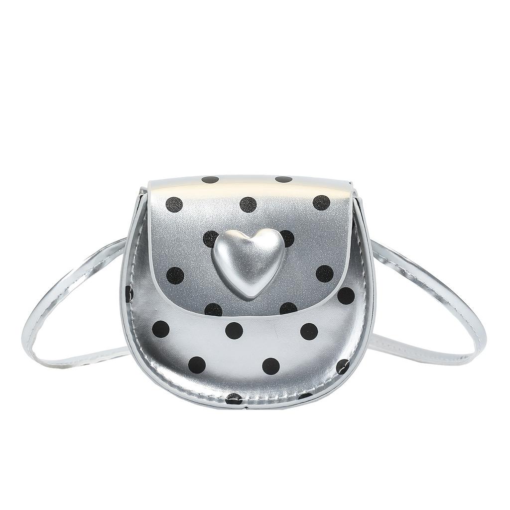 Polka dot crossbody bag, Korean style exquisite shoulder bag, 3D heart flap bag, fashionable holiday accessory.