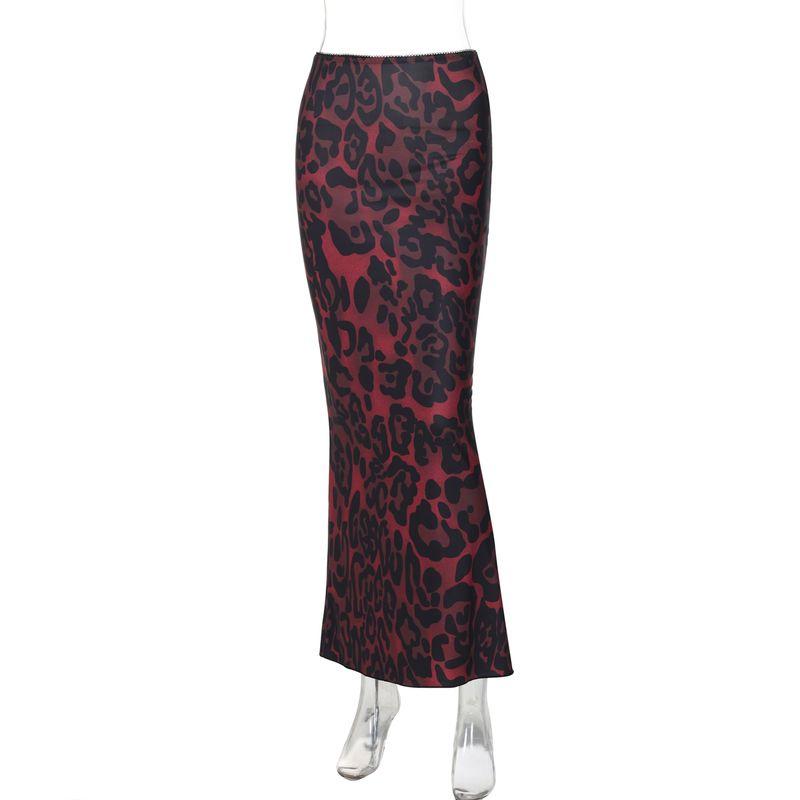

Shemoda Fashion Ins Style Lace Leopard Print Print Elastic Waist Skirt Women s Sexy All-Matching Slim Fit Long Skirt Fuchsia S
