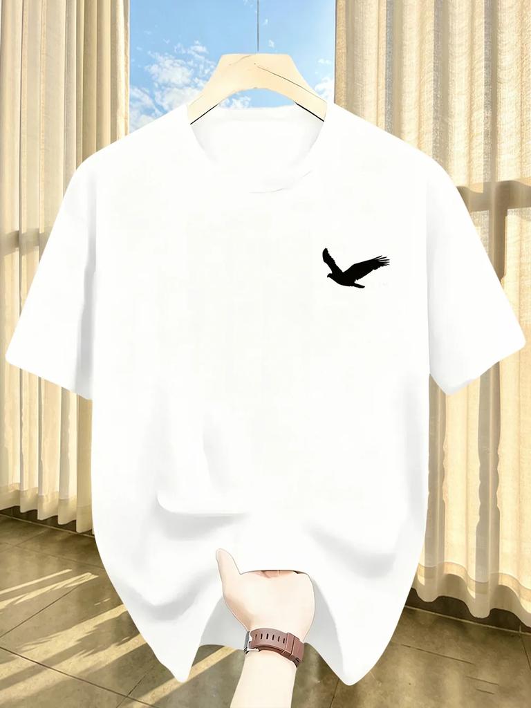 Unisexs Summer Quick Drying Material Eagle Pattern Print Fashionable Sports and Casual Loose Round Neck Short Sleeved Tshirt Top