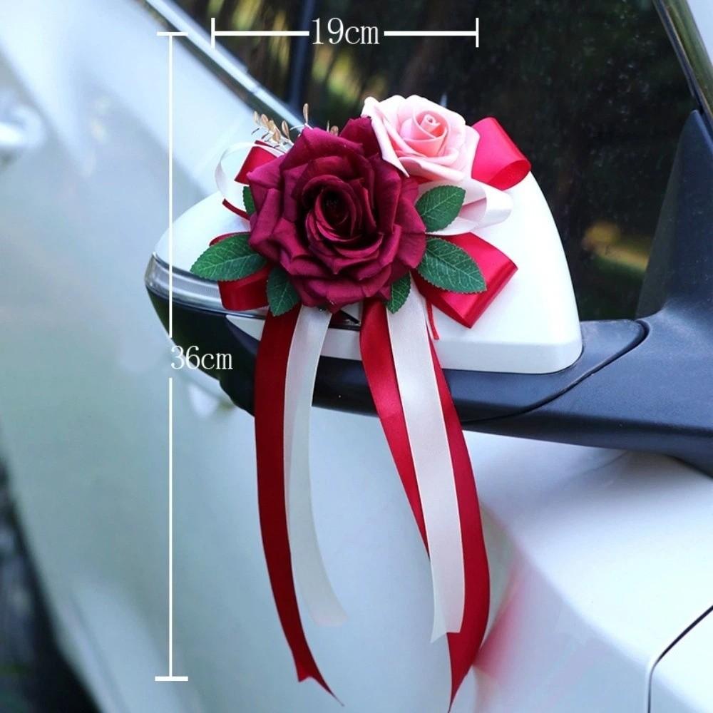 Retro Bow Rearview Mirror Decoration Wedding Party Door Handle Decoration Automotive Supplies