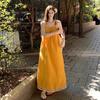Yellow Bohemian Suspender Dress Women's Summer Wear Girly Fringed Splicing Loose and Thin Dress