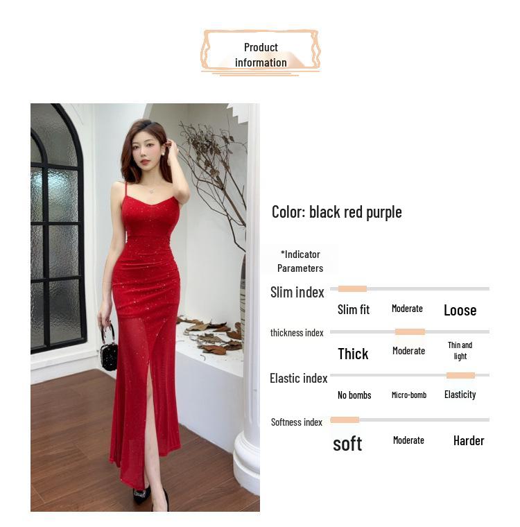 High-End Celebrity Mesh Spaghetti Strap Bodycon Dress with Slit