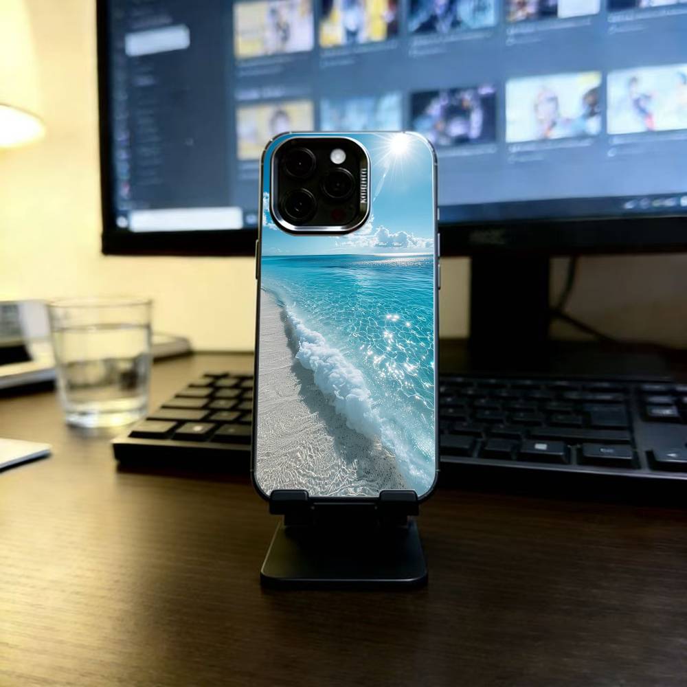 Beach Phone Case For iPhone 17,16,15,14,13,12,11 Plus,Pro Max,XS,Colorful Silver Black Cover