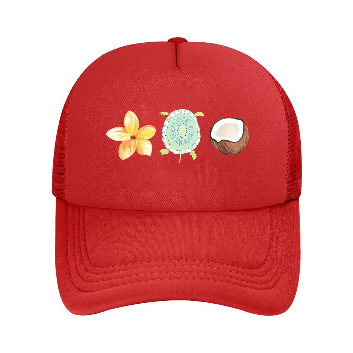 Tropical Watercolor Plumeria Turtle Coconut Decor  Mesh Baseball Cap Hip Hop Adjustable