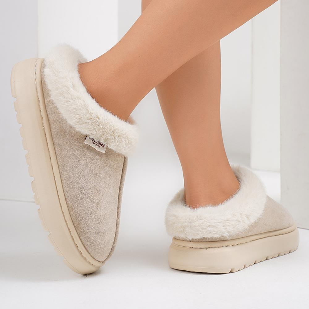 Fashion Comwarm Platform Fluffy Slippers Women New Fashion Fuzzy Slippers House Plush Winter Women Shoes Home Cotton Shoes Large Size