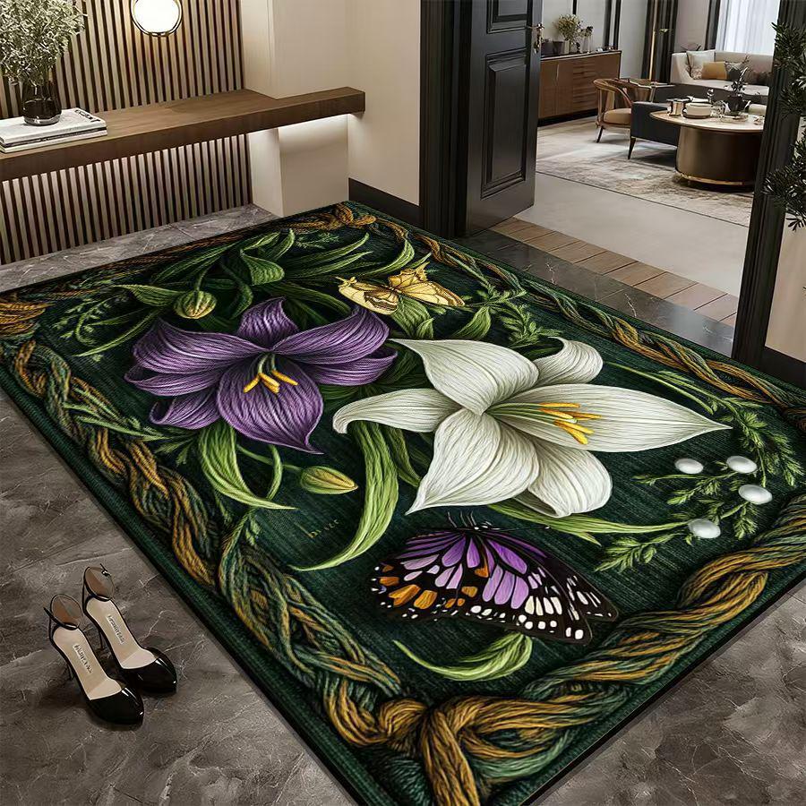 Retro Floral Non-Slip Absorbent Foyer Doormat - Cuttable Diatomaceous Earth Mud Scraper