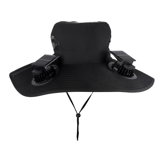 Chapéu Balde com Ventilador Solar Unissex Ajustável Aba Larga Chapéu de Sol com Painel Solar Integrado Ventilador de Resfriamento Proteção UV Chapéu de Pescador