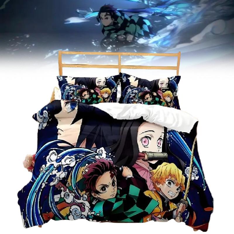 Demon Slayer Quilt Cover Set With Reactive Printing And Brushed Material For Modern Bedroom Decor