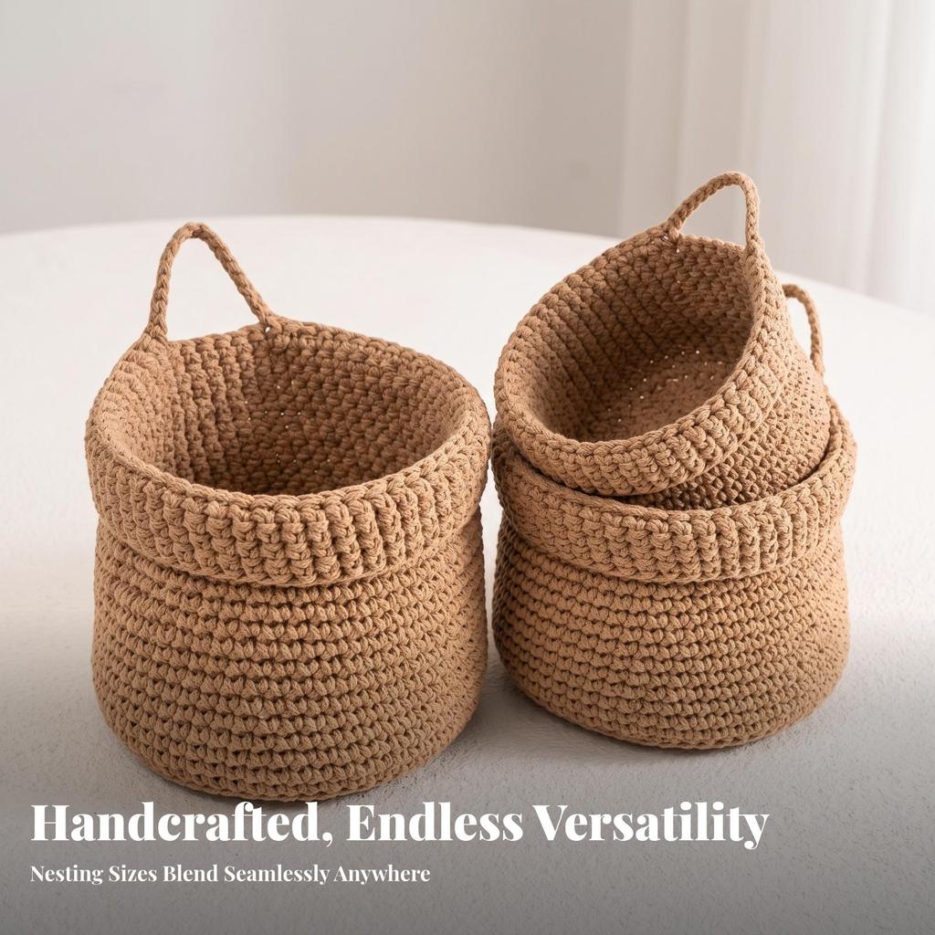 3 Pieces Wall Hanging Basket with Rope Handle Stackable for Entryway, Kitchen