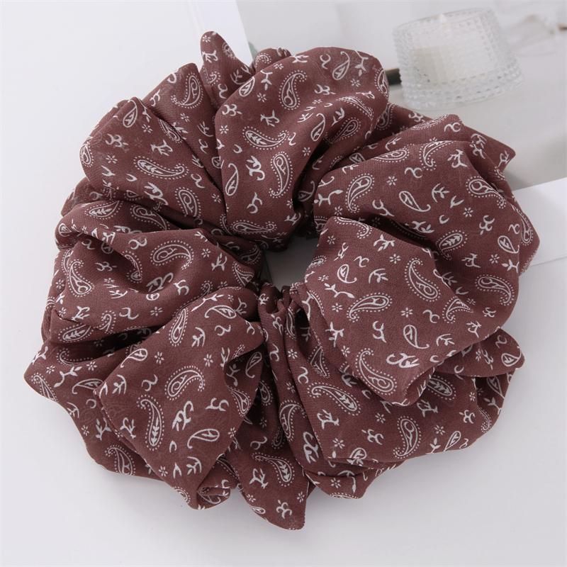 Large Hair Band Elastic Chiffon Scrunchies Floral Print Malaysian Bunch Hair Tie Oversized Volumizing Malaysian Rubber Band