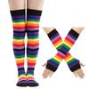 Purple Stockings Party Props 2 Piece Set Striped Over The Knee Socks Colored Striped Gloves New Casual Stockings