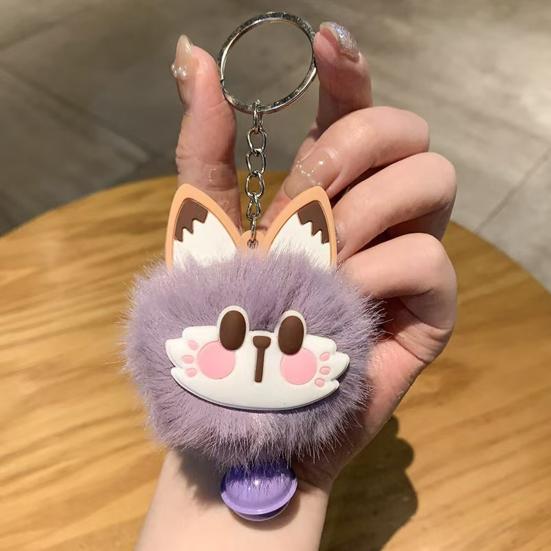 Sleutelhanger Hanger met Bel Bont Vos Gezicht Roze Pootafdrukken Zacht Pluche Sleutelhanger Tassen Rugzakken Decoratieve Accessoires