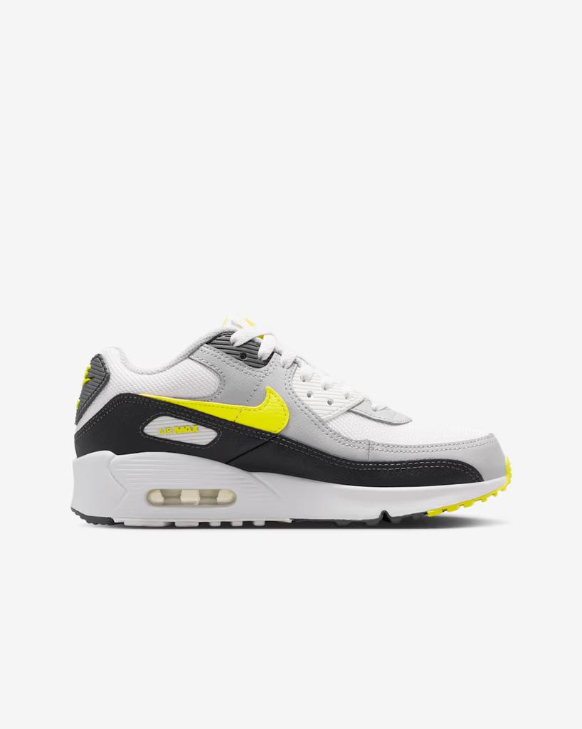 IQ0098-100 Nike GS Air Max 90 Off White Dark Smoke Grey Light Smoke Grey Sonic