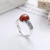 Adjustable Open Ring With Ethnic Totem Inlay Vintage Oxidized Copper Band Red Agate Accent Unisex Boho Statement Jewelry