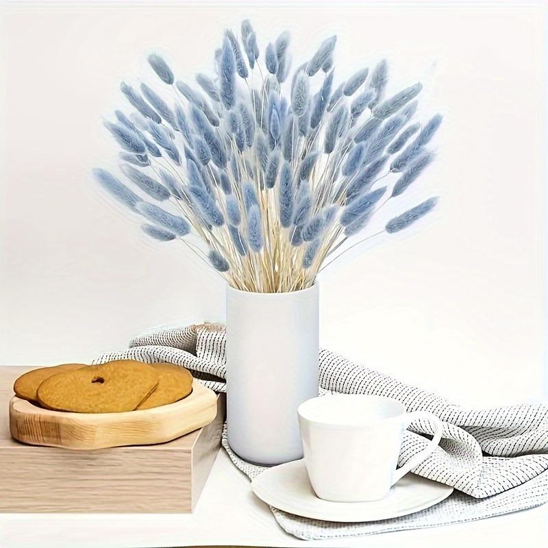 60/120 Pièces Rotin Bleu Gris Queue de Lapin Moelleuse Fleurs Séchées Maison Mariage Décor Table Rustique Ferme Fête Vacances Saisonnières.