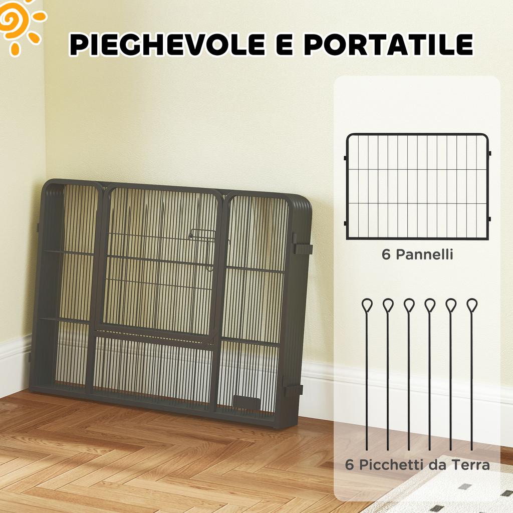 6-Panel Modular Dog Enclosure, 80x1.5x60 cm, Dark Grey Steel, with Entrance Door