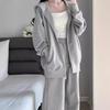 Women's Loose Tracksuit Long Sleeve Zip Up Hoodie Top Elastic Waist Wide Leg Pants Solid Color Lazy Style Two Piece Leisure Suit
