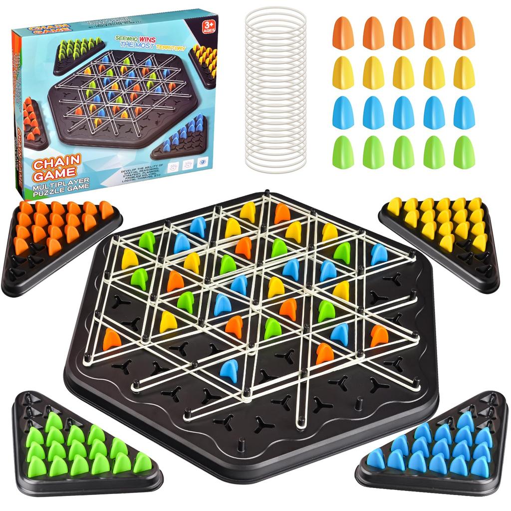 Chain Triangle Chess Game,  Triangle Rubber Band Game, Family Games for Kids and Adults, 2 To 4 Players, Kids