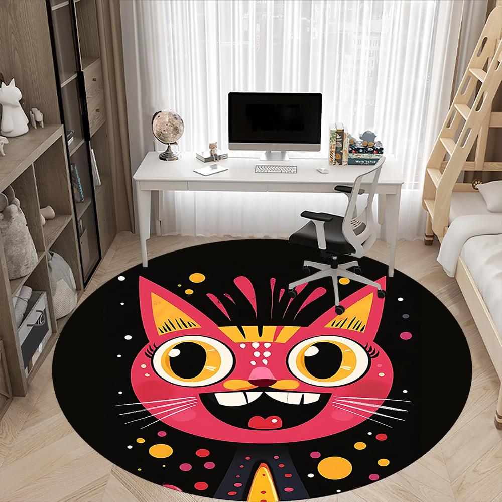 1pc Cat Whiskers Office Round Area Rug, Indoor Mat Suitable For Office, Under Office Chairs Bedroom Living Room Home Decor, Room Deco