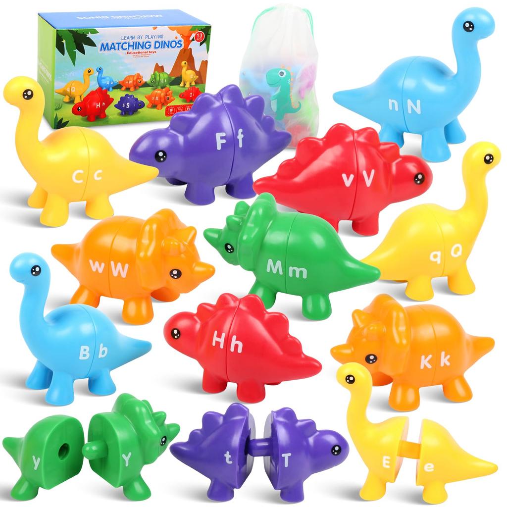 Montessori Matching Letters Dinosaur Toy Double-Sided ABC Letters Preschool Educational Learning Fine Motor Toy Gift