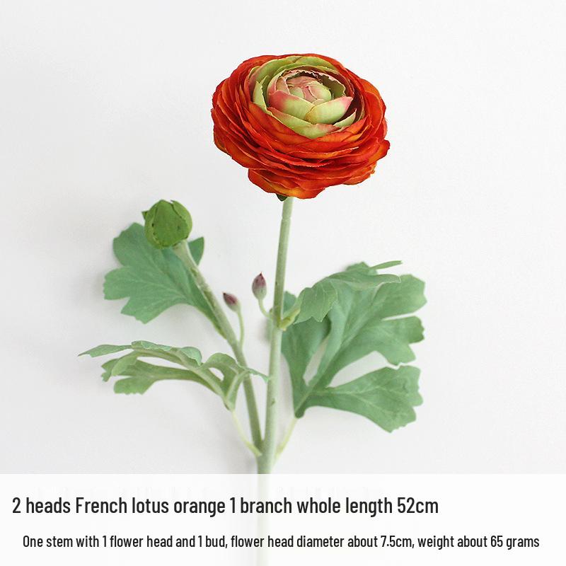 Lotus Peony Silk Flower Arrangement - 2-Head Artificial Ranunculus for Wedding Decoration