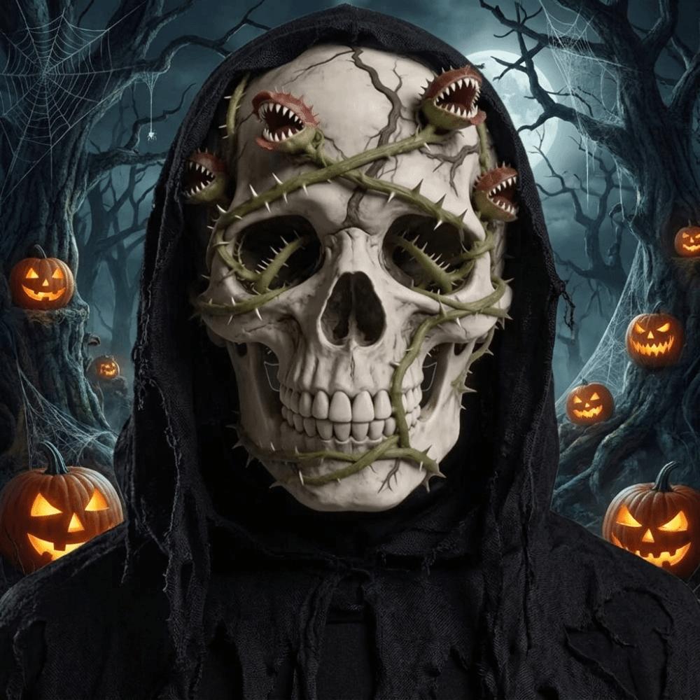 2D Flat Printed Full Face Mesh Headgear Breathable Halloween Cosplay Mask Skull Zombie Mask Prank