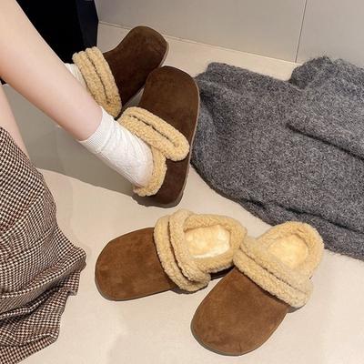 New Retro Fleece Warm Shoes for Women, Flat Fleece Anti-slip Cotton Slippers