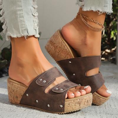 Damen Keilsandalen im Vintage-Stil Peep Toe PU-Leder Dicke Sohle Pantoletten Frau Sommer Komfort Plateau Sandalias Mujer 2025