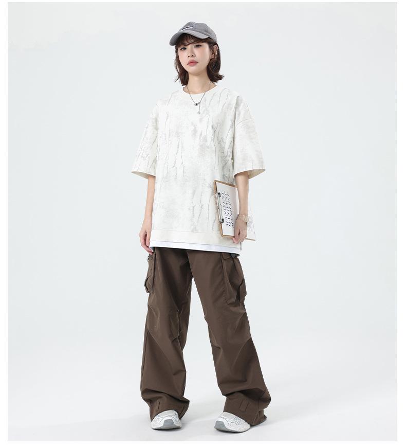 Kunhai Pengyun Men's Trendy Fake Two-Piece Summer T-Shirt with Personality Print