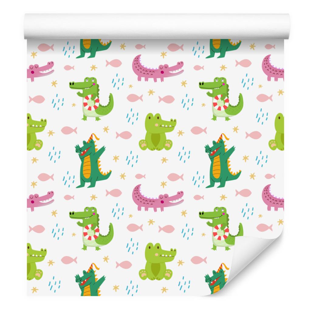 Crocodile wallpaper in white, lime and powder pink for the living room and bedroom 50x1000